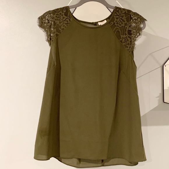 J Crew Army Green Sleeveless Top with Lace Detail